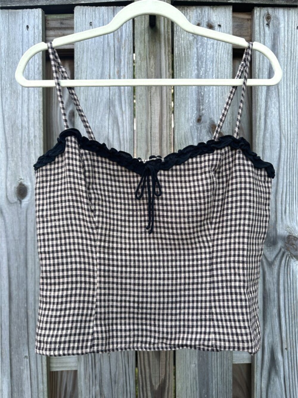 Reformation Skylar Linen Top Braun Brown Gingham Cami Tank 8 - Picture 4 of 8